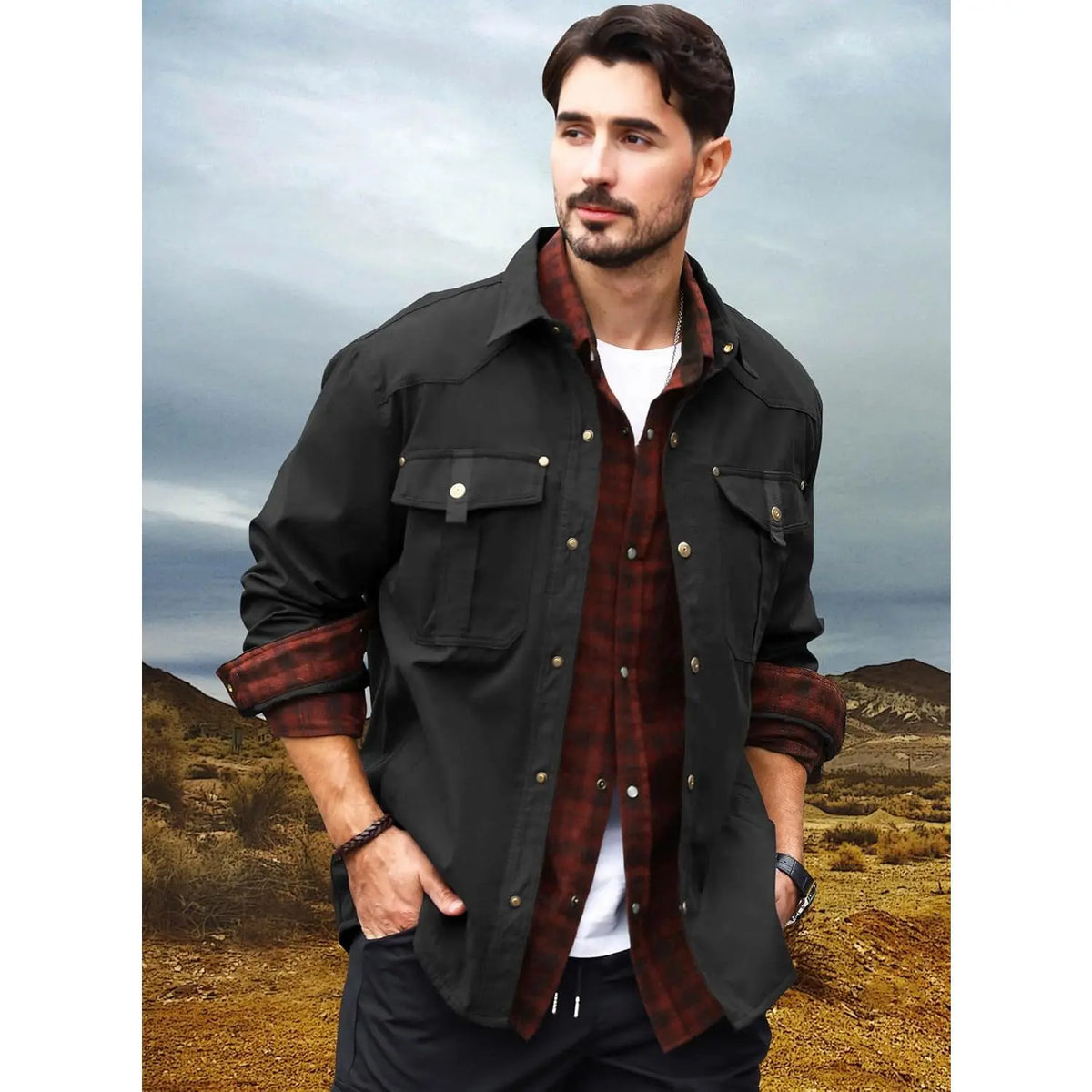 Zaitun Men's Flannel Lined Shacket Jacket for Outdoors and Casual Wear